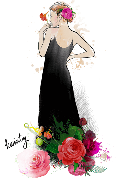 Długa czarna sukienka Kwiaty - grafika Szept M wersja 2