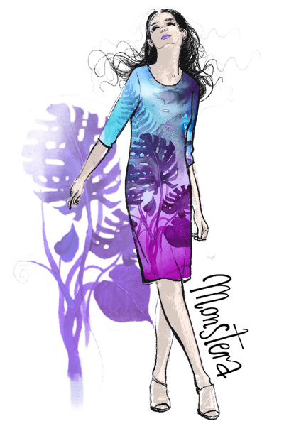 Sukienka midi Monstera - grafika Szept M wersja 2