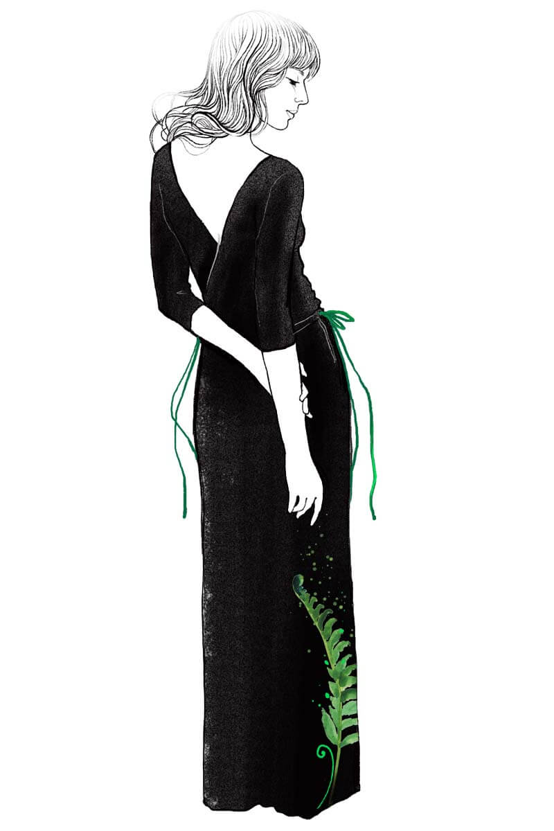 Sukienka maxi malowana ręcznie Paprotka - grafika