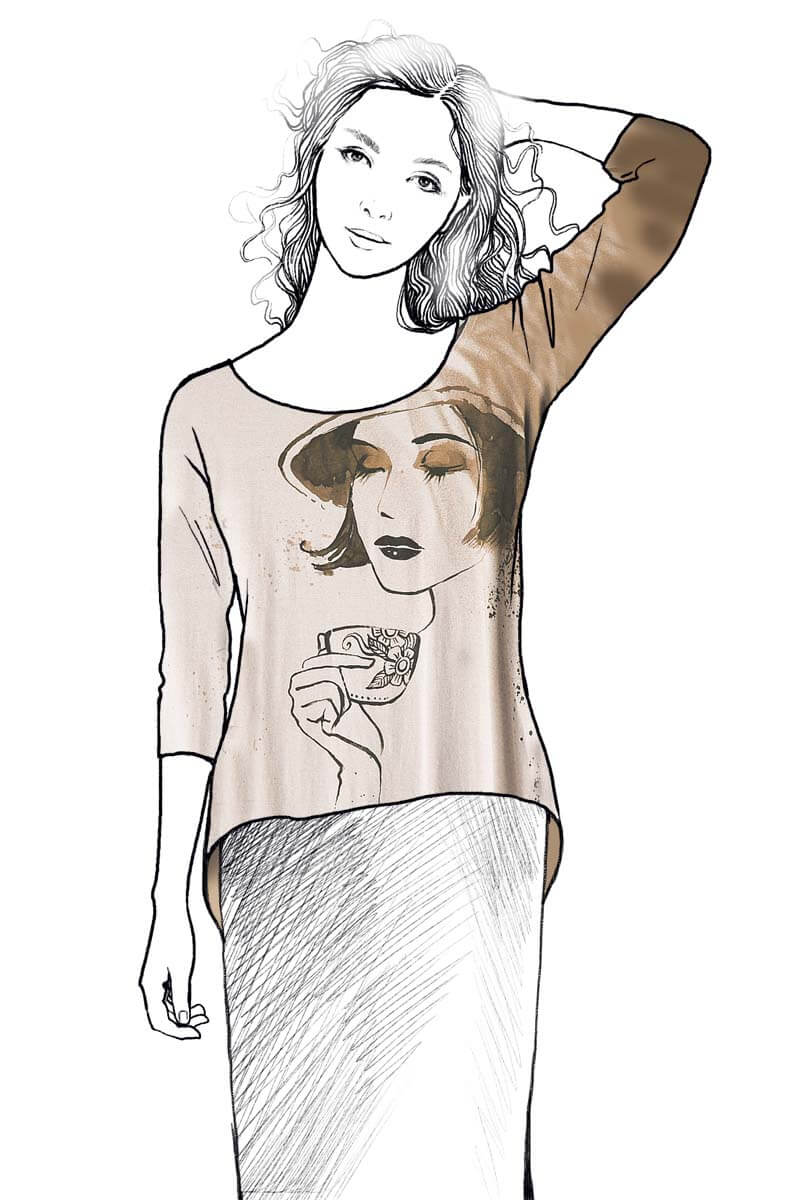 Bluzka kobieca malowana ręcznie Retro - grafika