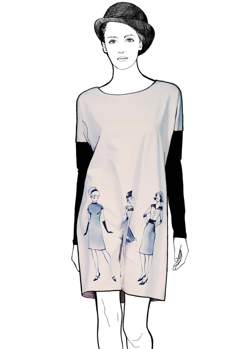 Sukienka midi malowana ręcznie Retro - grafika
