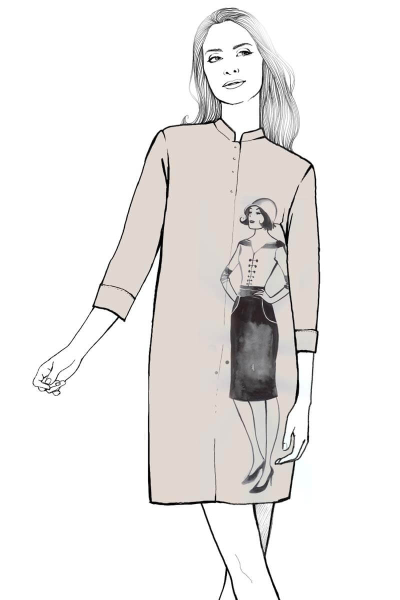 Szmizjerka sukienka midi malowana ręcznie Retro - grafika